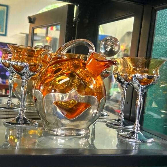 Art Deco Chrome Decanter Cocktail Set Cambridge Krome Kraft Farber Bros - Picture 16 of 16